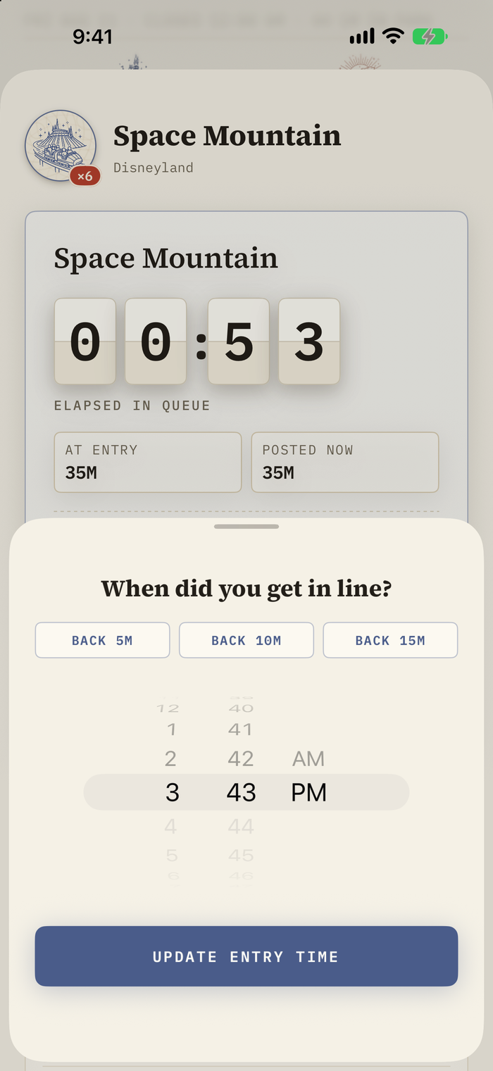 Parky asking when you got in line, so the entry time can be wound back